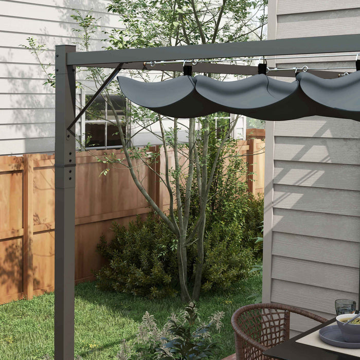 Outsunny Pergola Metallique Murale 10' X 10' Avec Toit Retractable