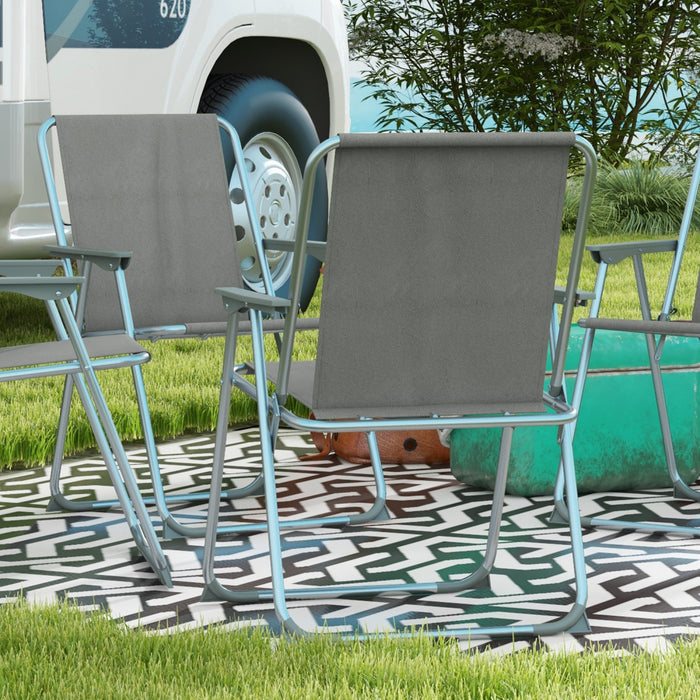Outsunny Ensemble De Chaises De Camping Pliantes Avec Accoudoirs, Gris