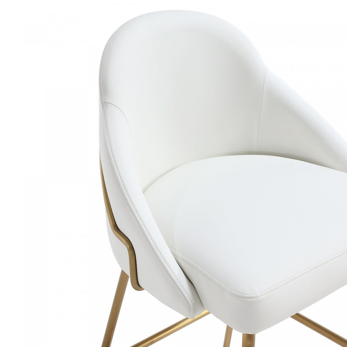 Tabouret de comptoir moderne Gracie en metal, rembourre, blanc et or