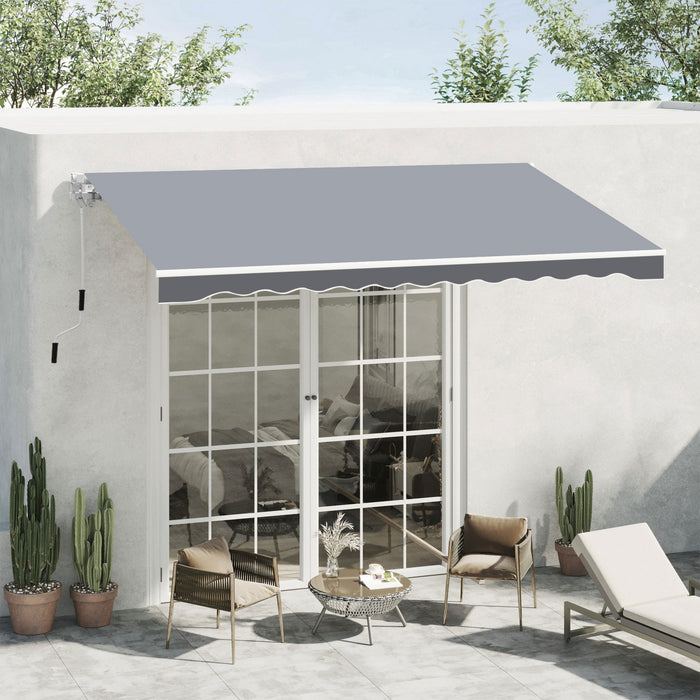 Outsunny 8'x7' Manuel Retractable Resistant A L'eau Pare-soleil Patio Auvent Exterieur Terrasse Auvent Abri (gris)