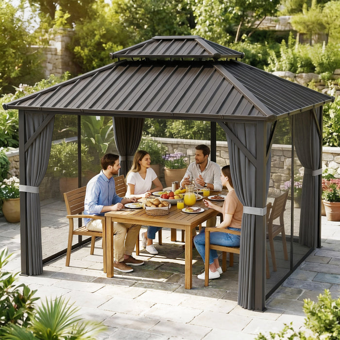Outsunny Gazebo a Toit Rigide 3 x 3,6 m avec Canopee Double en Acier Galvanise