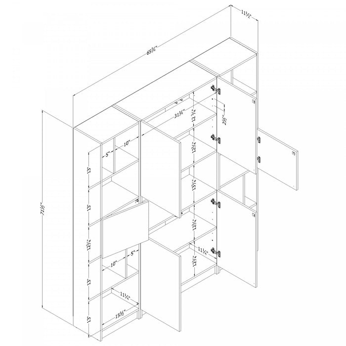 Liora Ensemble Bibliotheque Et 2 Bibliotheques Etroites 5 Tablettes - Chene Noir