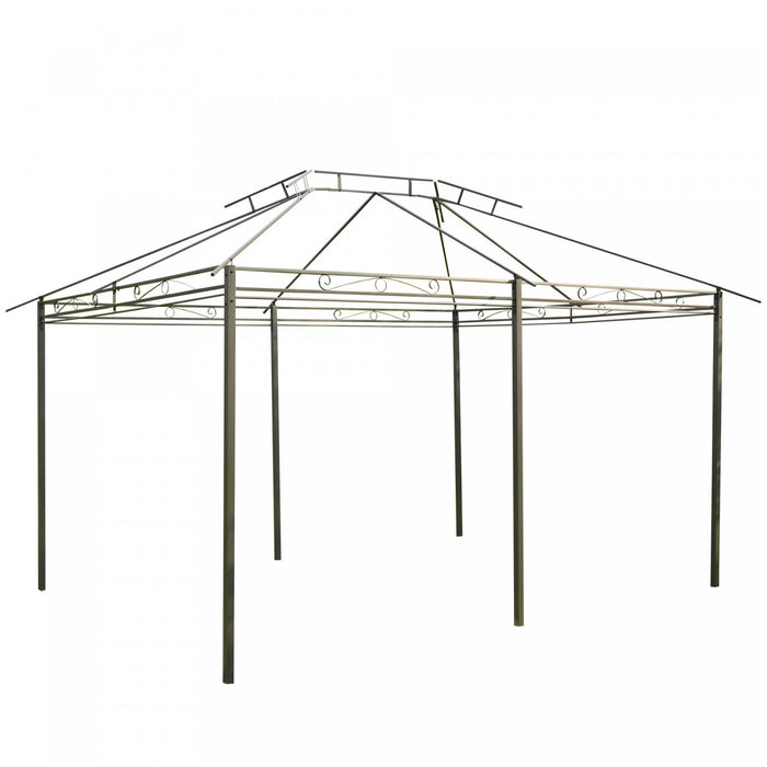 Outsunny 10 'x 13' Gazebo D'exterieur A Toit Souple Avec Rideaux, Tonnelle A Cadre En Acier A 2 Niveaux Pour Terrasse, Gris