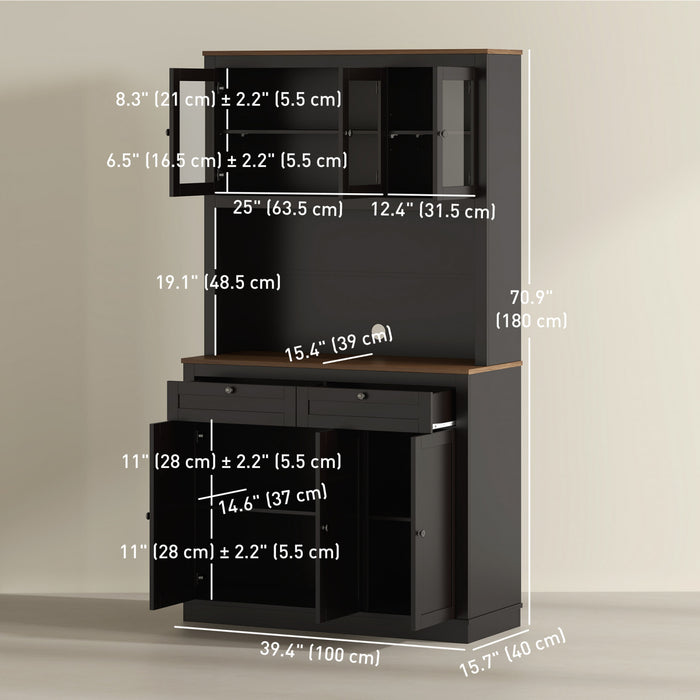 HOMCOM Armoire de Cuisine 71\", Buffet avec Espace Micro-ondes, Noir