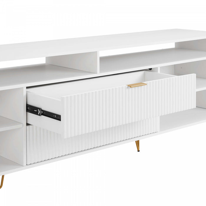 Meuble TV moderne Dumbo 85\" a cannelures, blanc