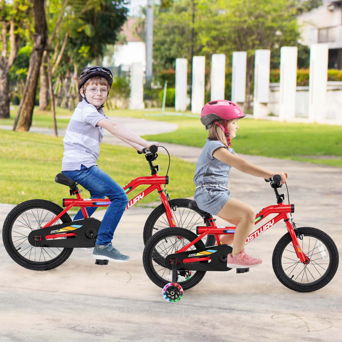 Costway 16\" Led Eclaire Velo Pour Enfants Avec Siege Reglable Coaster Frein Roues D'entrainement Rouge