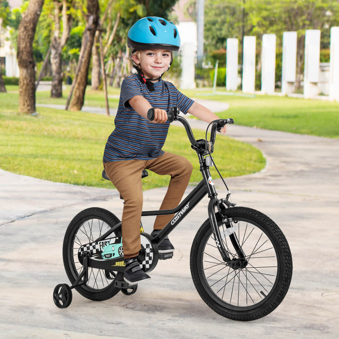 Costway 18\" Velo D'entrainement Pour Enfants Avec Roues D'entrainement Amovibles Pneumatiques Noir