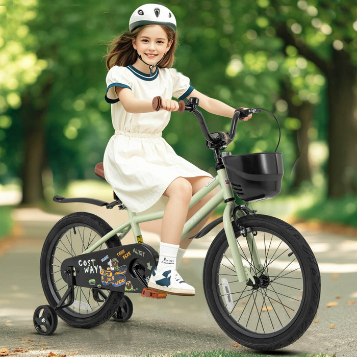 Costway 18\" Velo Pour Enfants Avec Roues D'entrainement Guidon Reglable Et Frein A Main Du Siege Vert