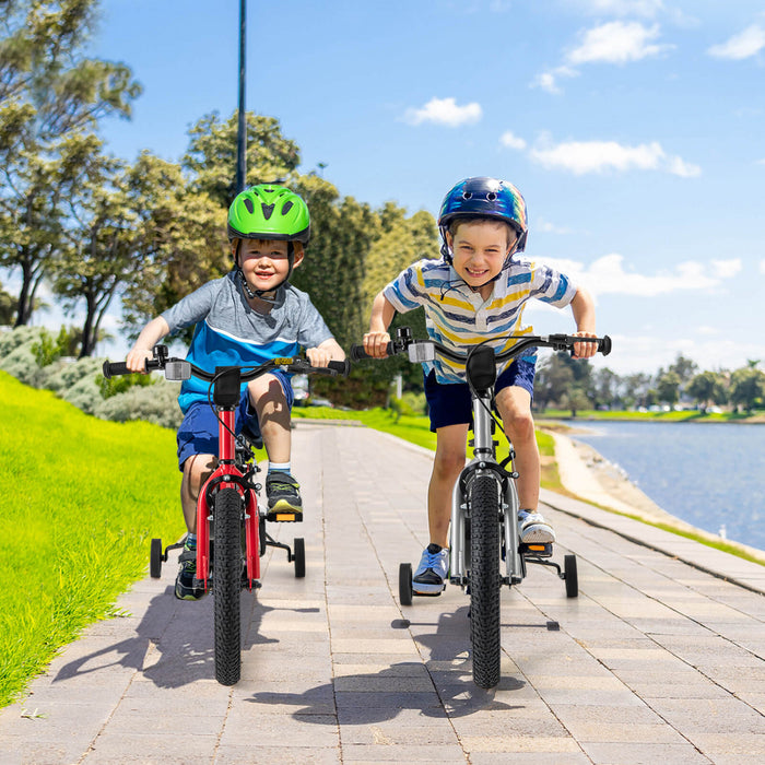 Velo Costway 16 Pouces Pour Enfants De 4 A 7 Ans Avec Selle Reglable Et Guidon Antiderapant Rouge