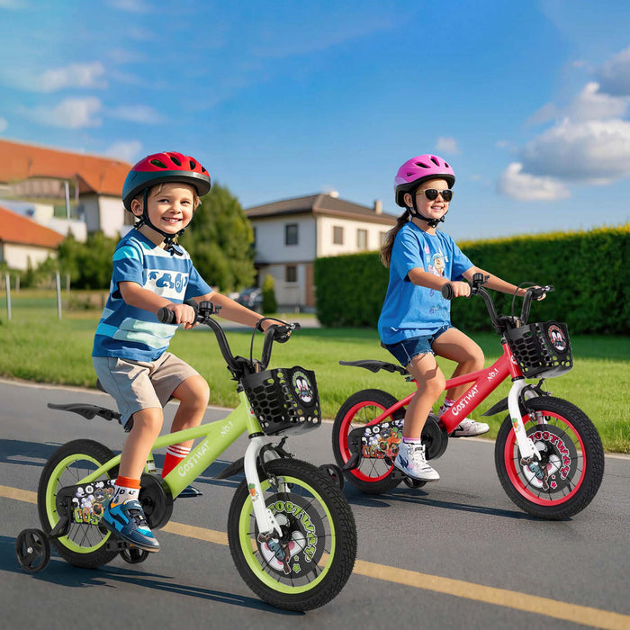 Costway 14\" Velo Pour Enfants Pour 3-5 Avec Guidon Reglable En Hauteur Et Frein A Main En Selle Vert