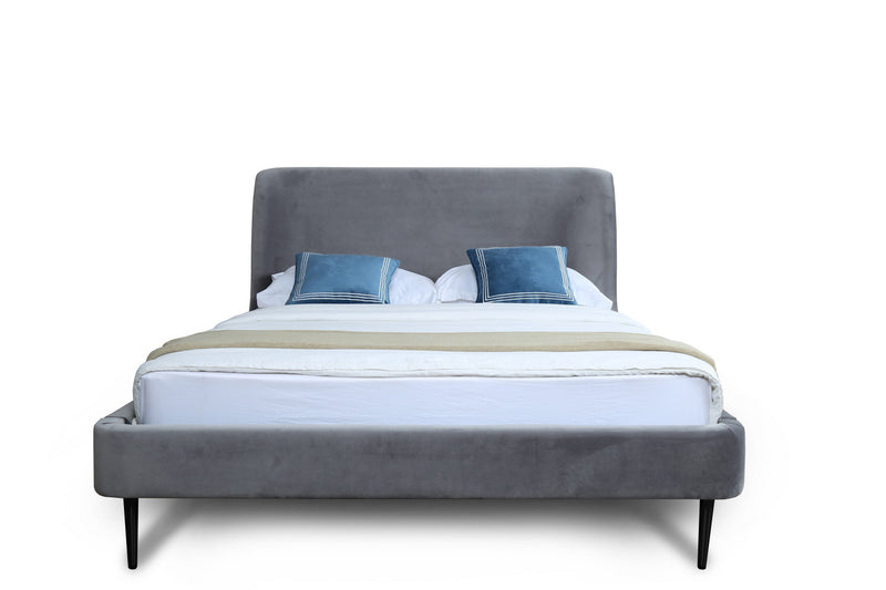Lit double Heather style milieu du siecle moderne, rembourre en velours gris et noir