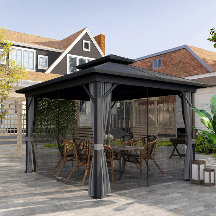 Outsunny Gazebo Exterieur En Aluminium A Toit Rigide 10x12 Pi, Gris Clair
