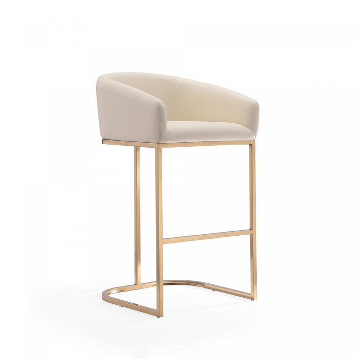 Tabouret de bar rembourre en metal style mid-century moderne Louvre, creme - Lot de 2