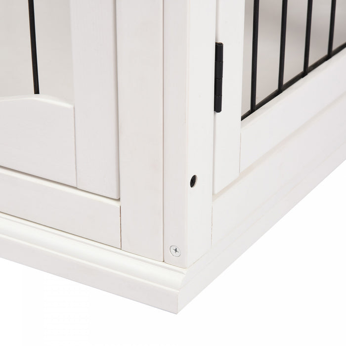 Pawhut 26'' Cage A Chien Decorative En Bois Avec Double Porte D'entree Et Un Design Simple Et Moderne, Blanc.