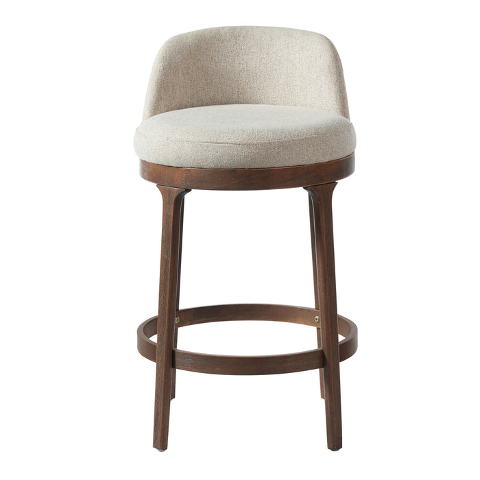 Amelia – Lot de 2 tabourets de bar de hauteur comptoir ergonomiques en bois d’hevea avec revetement en tissu, finition noyer