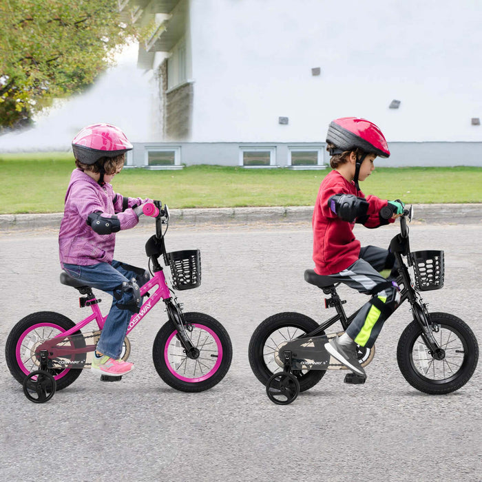 Costway 12\" Velo Pour Enfants Avec Roues D'entrainement Guidon Et Frein A Main Reglable Noir