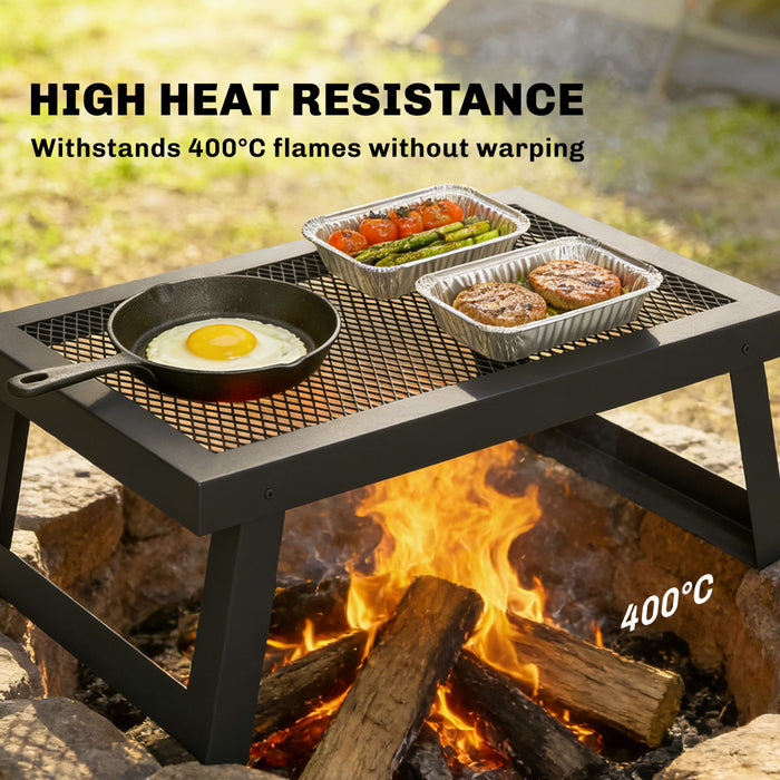 Grill pliable Outsunny pour feu de camp, grille en acier carbone, noir