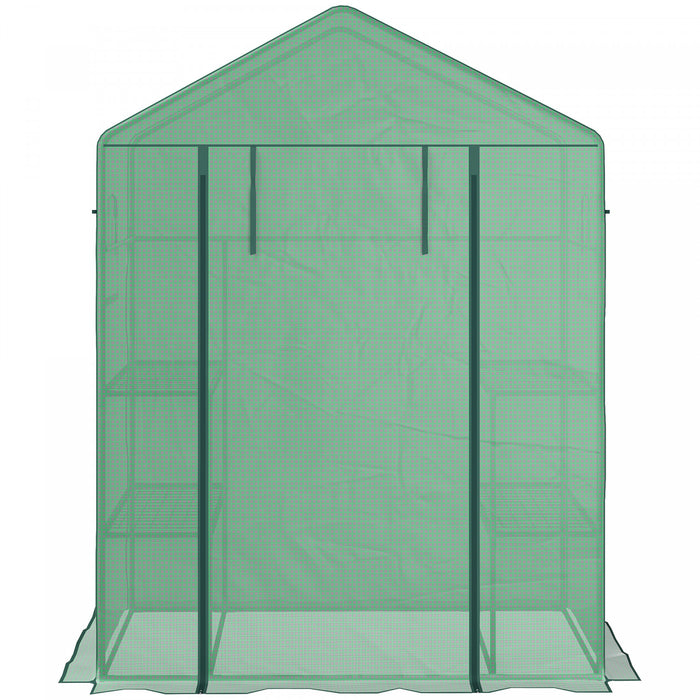 Outsunny Serre De Jardin Avec Porte Grillagee Et Etageres A 3 Niveaux