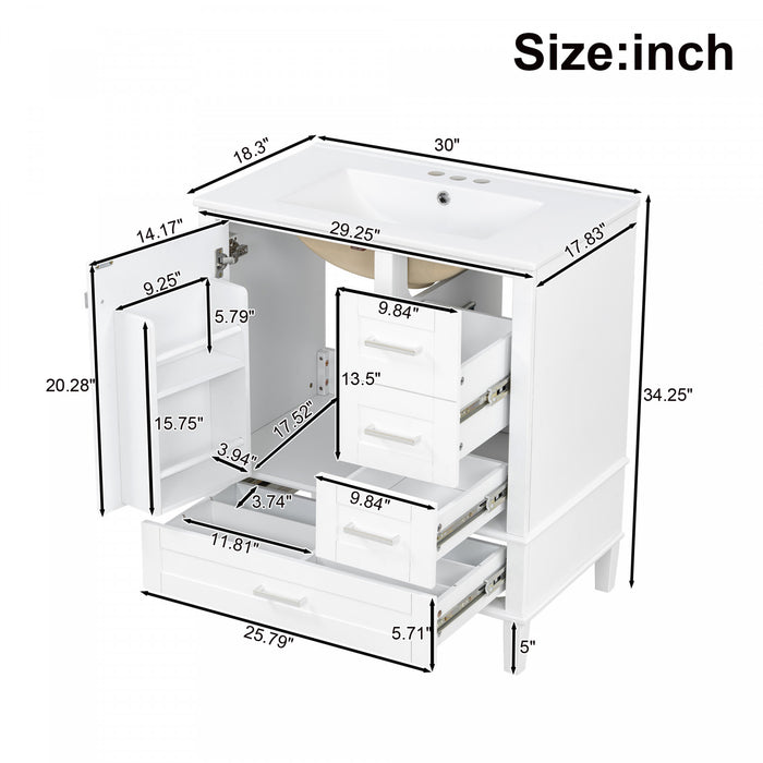 Oliver Meuble-lavabo de salle de bain en bois massif avec lavabo integre et rangement intelligent, blanc