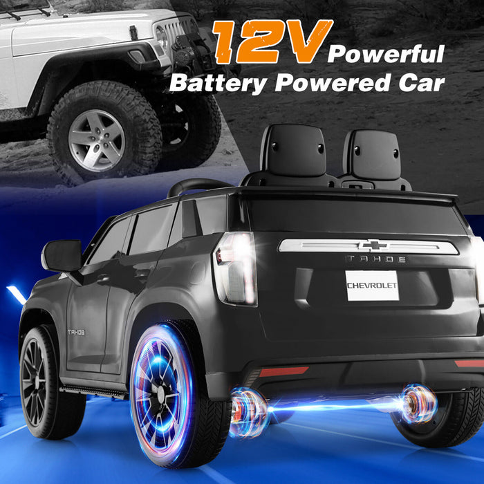 Costway 12v Enfants Rouler Sur La Voiture Chevrolet Tahoe Electrique Camion Suv Telecommande W / Lumiere Et Musique Noir