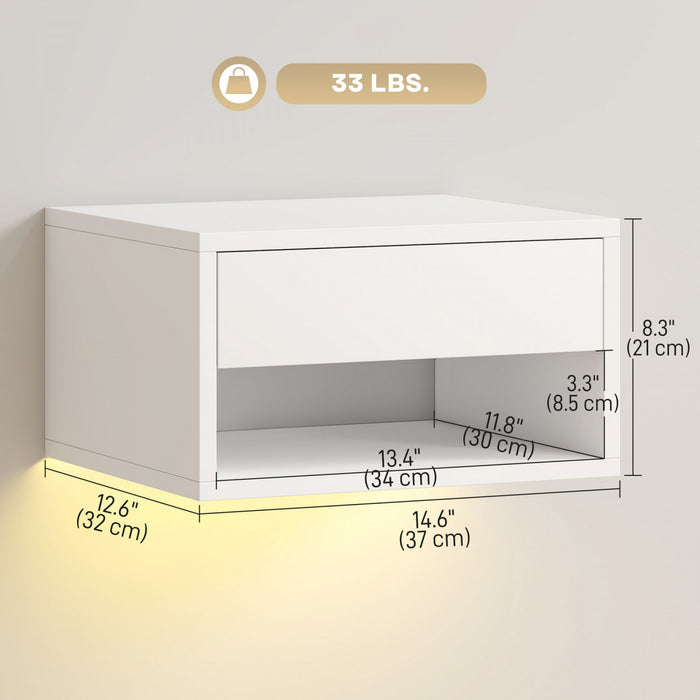 HOMCOM Lot de 2 tables de chevet murales LED RGB controle par application