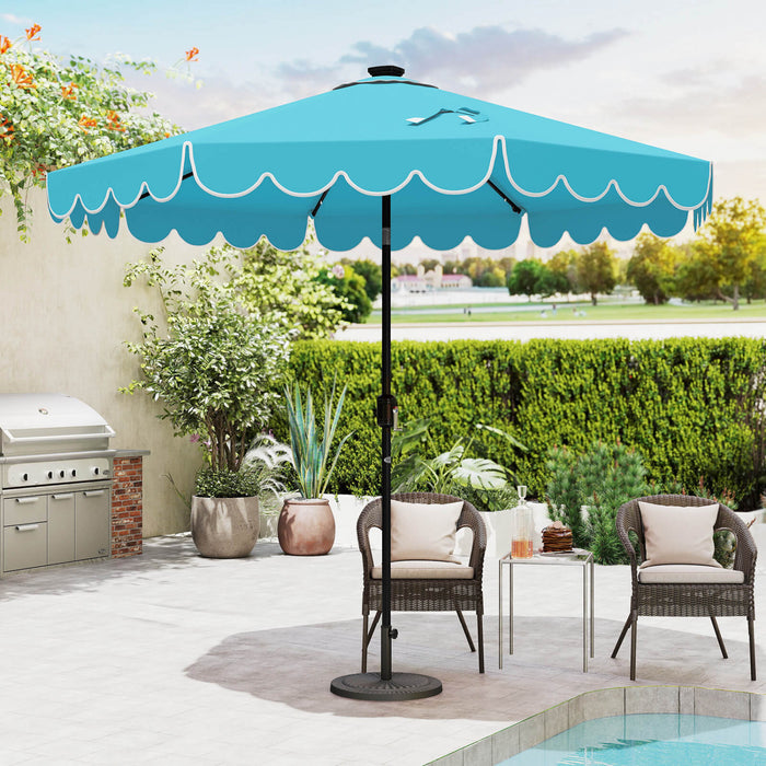 Parasol solaire Costway 9,3 FT style marche exterieur avec 24 LED, bordures, turquoise