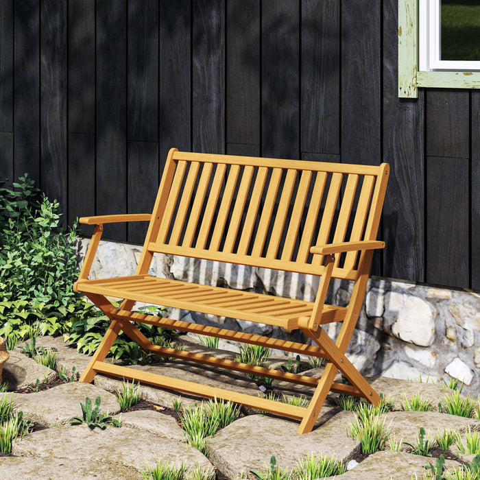 Outsunny Banc D'exterieur, Causeuse Pliable En Bois D'acacia De 46,5\", Teck
