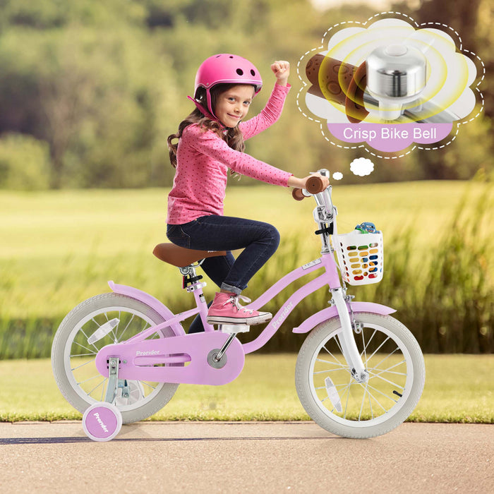 Costway 16\" Enfants Velo Tout-petit Velo Reglable Avec Roue D'entrainement Pour Fille De 4 A 7 Ans