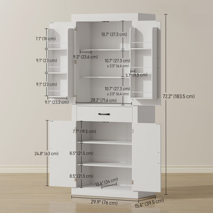 HOMCOM Armoire de cuisine de 72 po, armoire de rangement, blanc