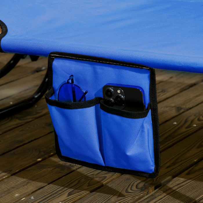 Outsunny Chaise Longue 2 Pieces Avec Dossier Reglable Et Pare-soleil, Bleu