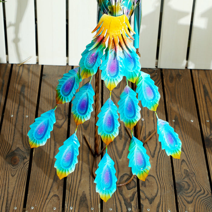 Outsunny Statue De Jardin Paon, Ornement De Pelouse En Acier De 32,7\"