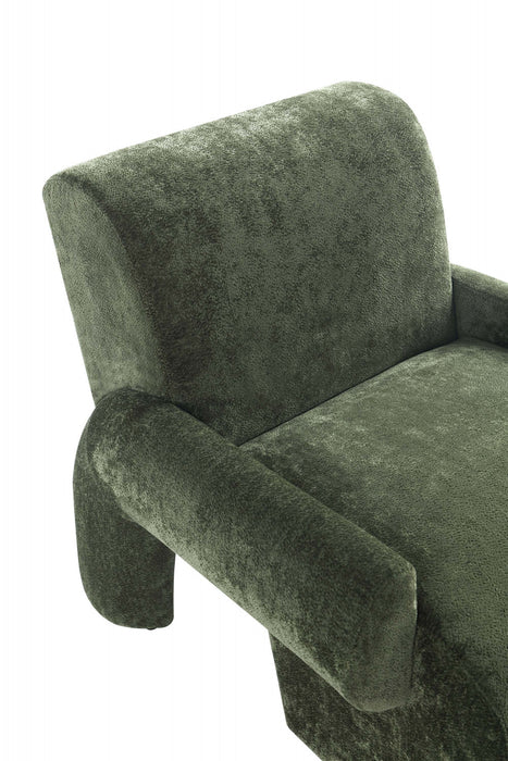 Fauteuil lounge en chenille vert olive Verandah style mid-century moderne - Lot de 2