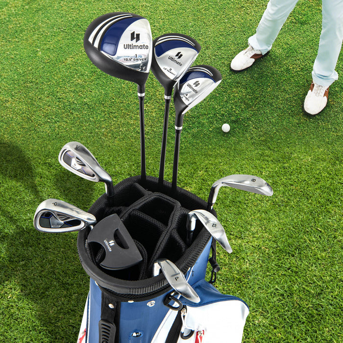 Ensemble Complet De 10 Clubs De Golf De Marque Costway Pour Hommes Avec Driver En Alliage Bleu