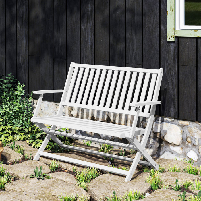 Outsunny Banc D'exterieur, Causeuse Pliable En Bois D'acacia De 46,5\" Blanc