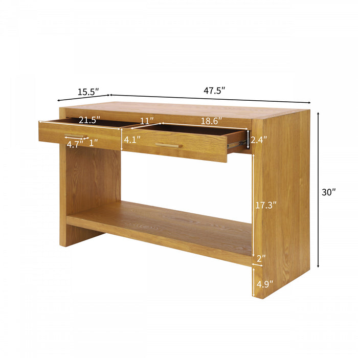 Console de style maison de campagne Aubrey 120 cm avec rangement - brune