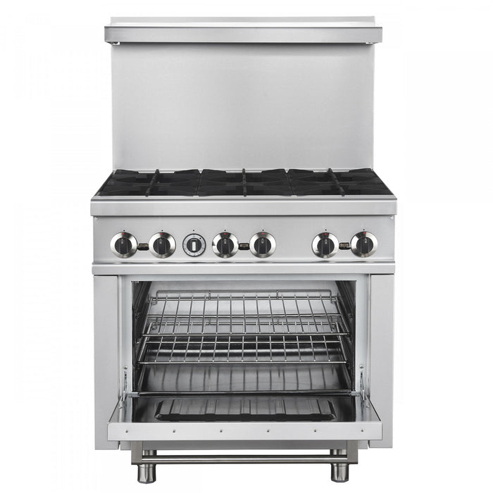Cuisiniere a gaz Commerciale en acier inoxydable de 36 po, 6 bruleurs, 180 000 BTU – FCMGR0093-36