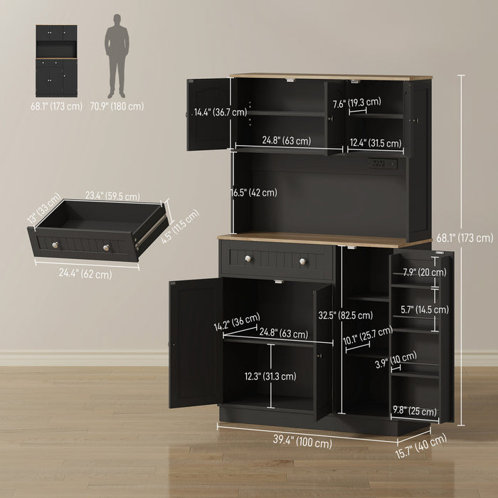 HOMCOM Armoire de cuisine 68\" avec station de charge, noir