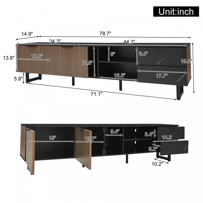 Ethan 78.7\" Cabinet TV avec Eclairage LED Ajustable, Noir