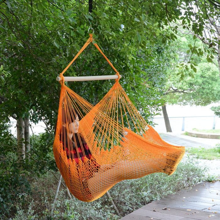 Outsunny Portable Suspendu Tisse Hamac Siege Corde Balancoire Chaise Lit De Couchage Pour Exterieur Jardin Cour Camping (orange, Nylon)