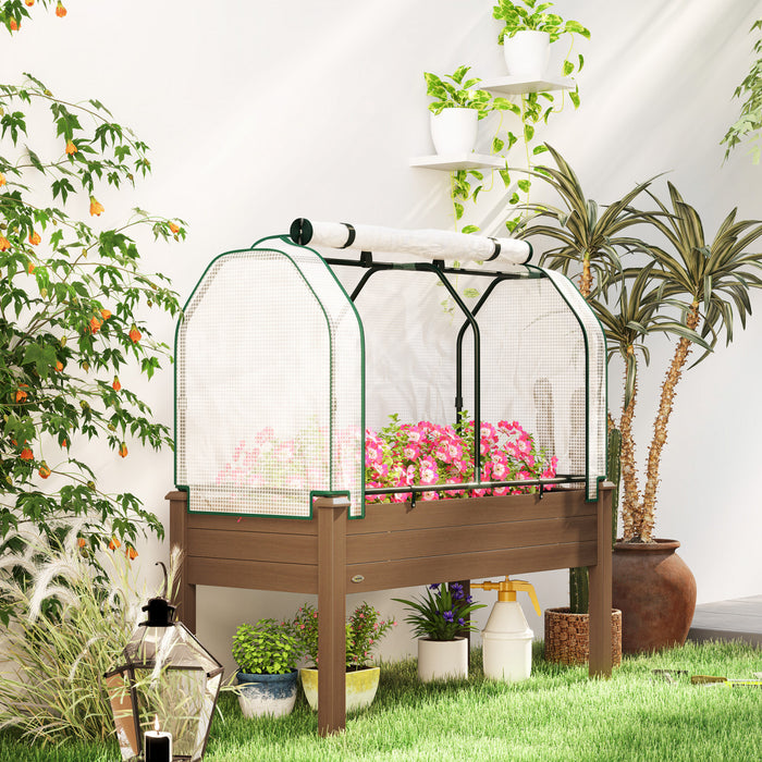 Outsunny Jardiniere surelevee avec housse en PE pour serre, marron