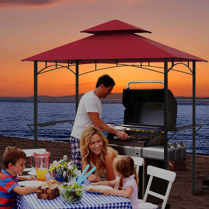 Costway 8’ X 5’ Grill Gazebo Avec 2 Etageres 7 Crochets Cadre En Metal Soft Top Vin