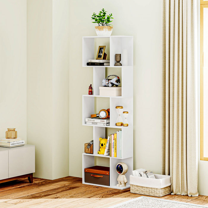 HOMCOM Bibliotheque geometrique, etagere a 5 niveaux en forme de S, blanc