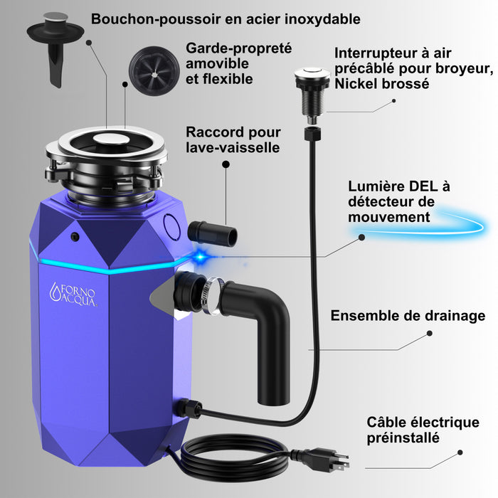 BrightDIAMOND 1HP Broyeur ultra-silencieux, DEL sous armoire, cordon/interrupteur, Amethyste-WDD100TA1AM