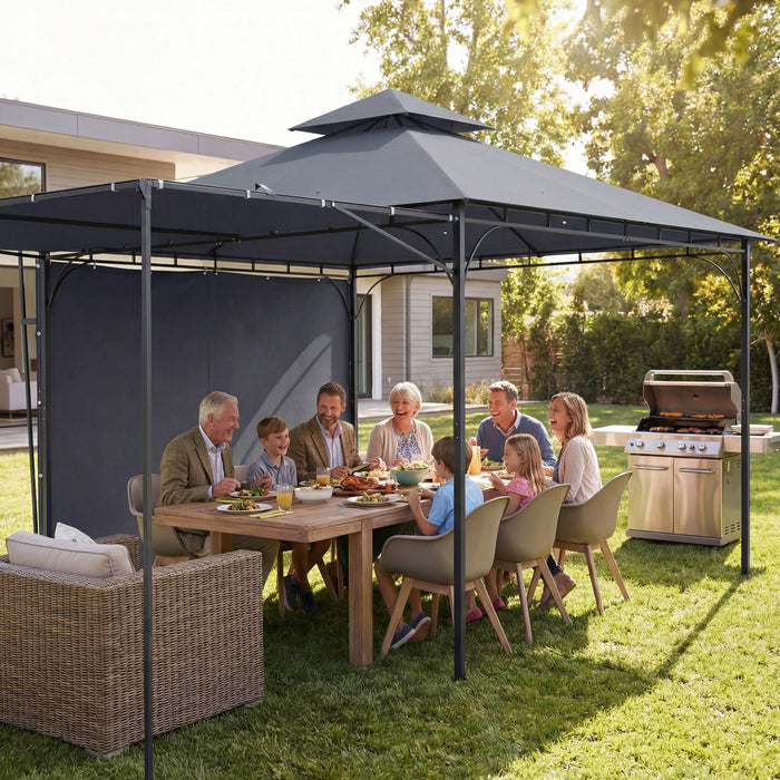 Outsunny Gazebo de Patio avec Canopee Extensible 320 x 320 cm, Gris Fonce