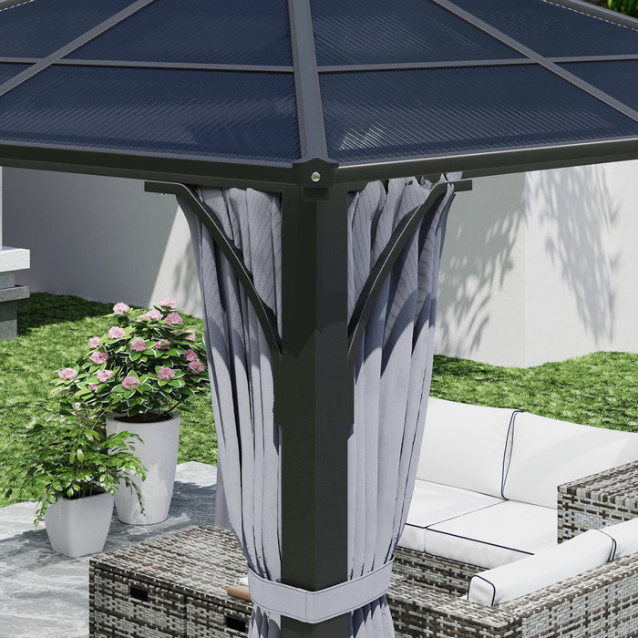 Outsunny Gazebo En Polycarbonate A Toit Rigide De 10' X 10' Avec Rideaux