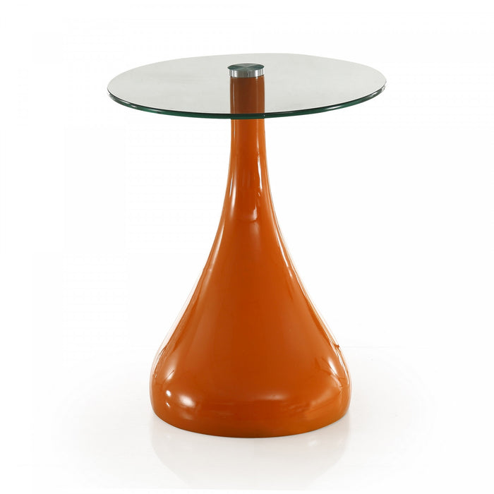 Table d’appoint moderne Lava avec plateau en verre, orange