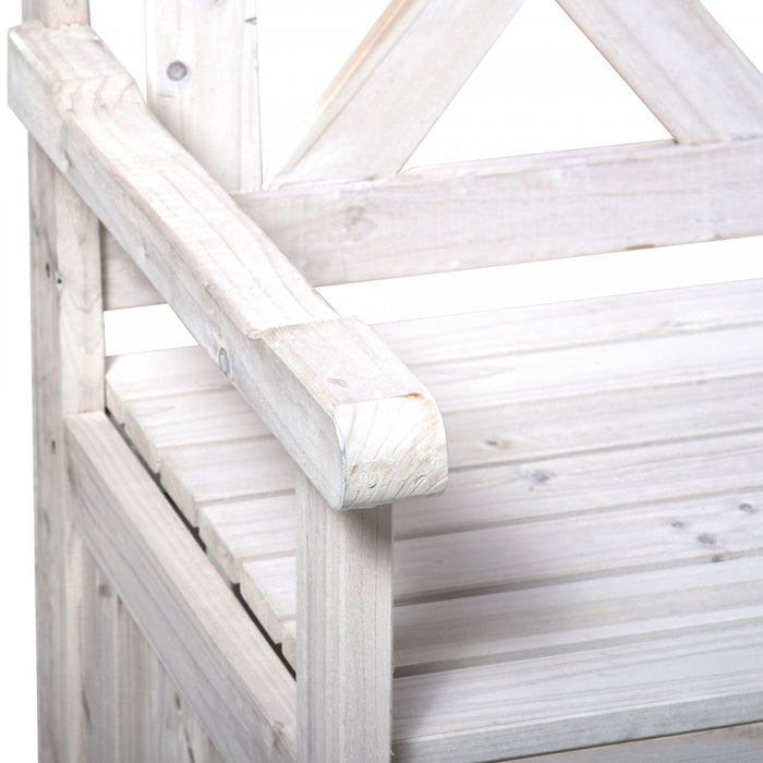 Outsunny Banc D'exterieur En Bois 2 Places Avec Coffre, Blanc