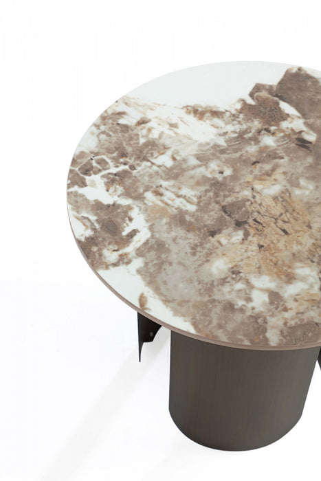 Table d’appoint moderne Monica en bronze avec plateau en pierre frittee