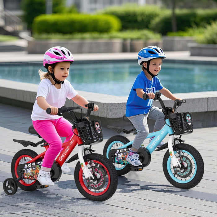 Costway 12\" Velo Pour Enfants Pour 3-4 Avec Guidon Reglable En Hauteur Et Frein A Main En Selle Rouge