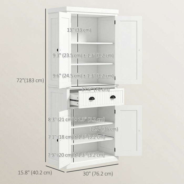 HOMCOM Garde-manger de cuisine 72po, meuble de rangement avec tiroir, creme